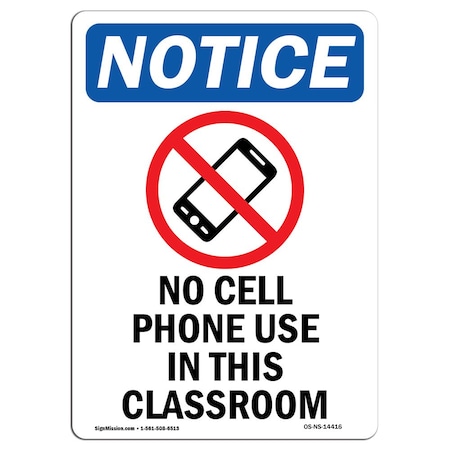 Signmission OSHA Sign, 18" H, Rigid Plastic, No Cell Phone Use Sign With Symbol, Portrait, 1218-V-14416 OS-NS-P-1218-V-14416